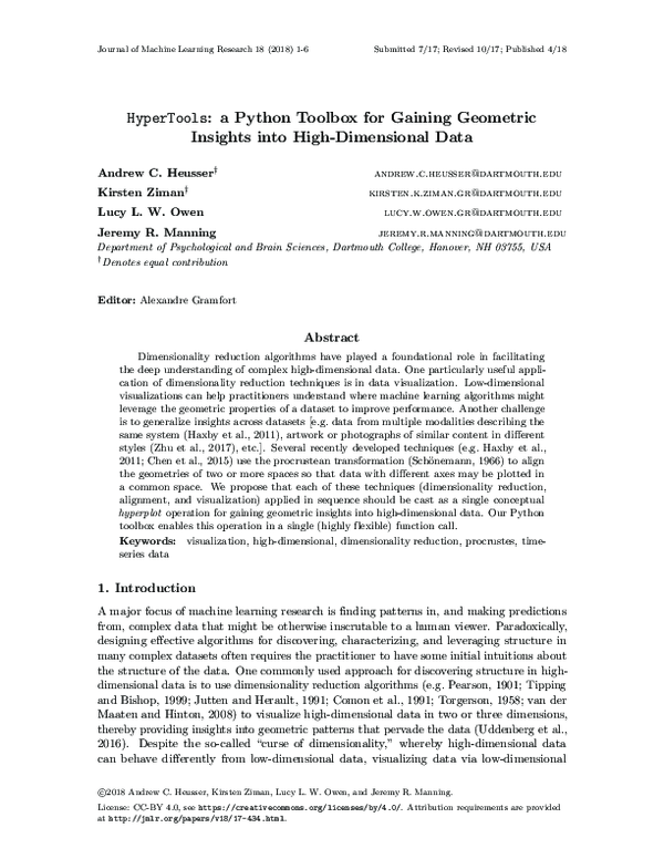 (PDF) HyperTools: a Python Toolbox for Gaining Geometric Insights into ...