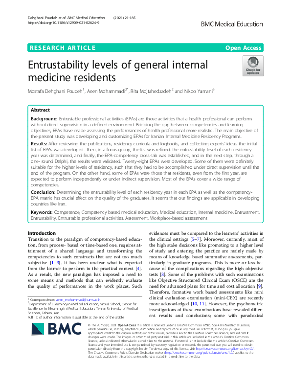 (PDF) Entrustability levels of general internal medicine residents