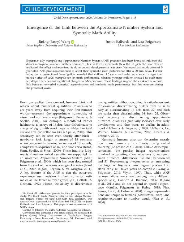 (PDF) Emergence of the Link Between the Approximate Number System and ...