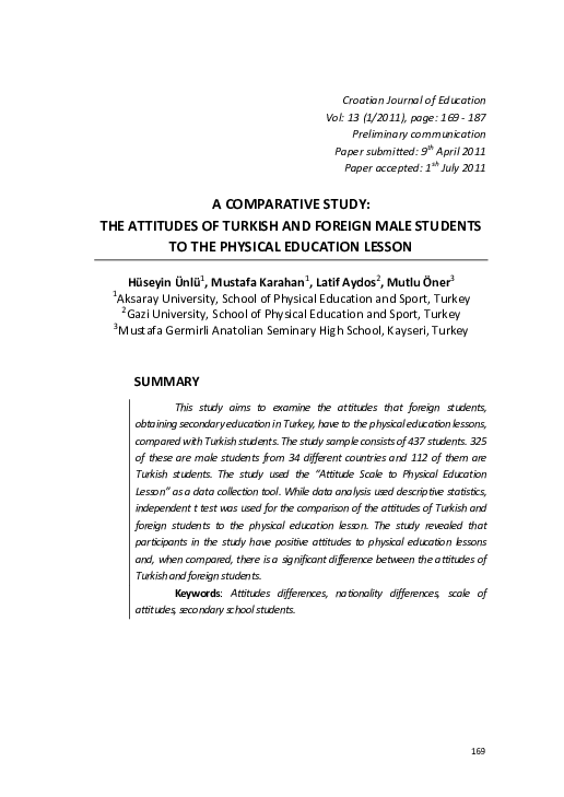 (PDF) A Comparative Study: The Attitudes of Turkish and Foreign Male ...