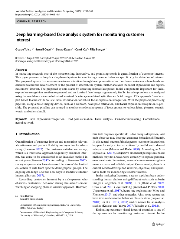 (PDF) Deep learning-based face analysis system for monitoring customer ...
