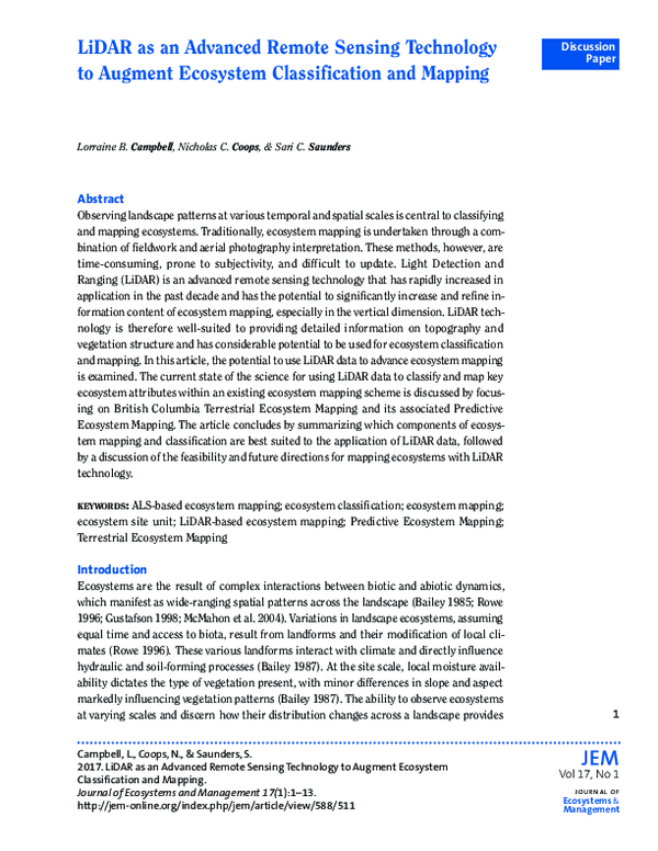 (PDF) LiDAR as an Advanced Remote Sensing Technology to Augment ...