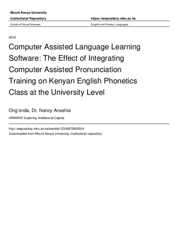 (PDF) Computer Assisted Language Learning Software: The Effect of ...