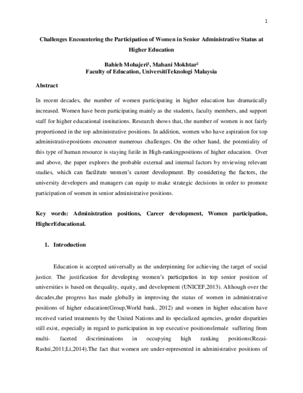 (PDF) Challenges Encountering the Participation of Women in Senior ...
