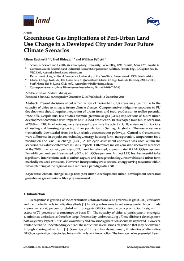 (PDF) Greenhouse Gas Implications of Peri-Urban Land Use Change in a ...