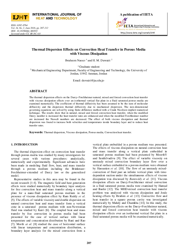 (PDF) Thermal Dispersion Effects on Convection Heat Transfer in Porous ...
