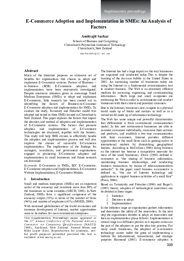 (PDF) E-Commerce Adoption and Implementation in SMEs: An Analysis of ...