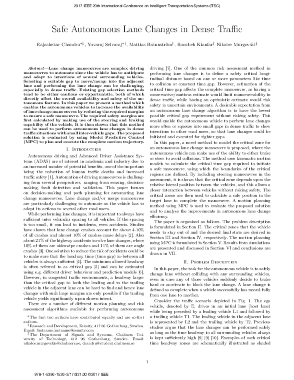 (PDF) Safe autonomous lane changes in dense traffic