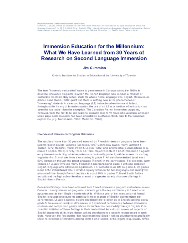 (PDF) Immersion education for the millennium: What we have learned from ...