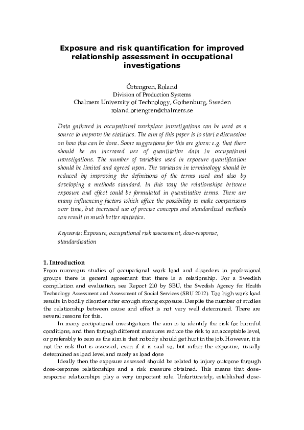 (PDF) Exposure and risk quantification for improved relationship assessment in occupational