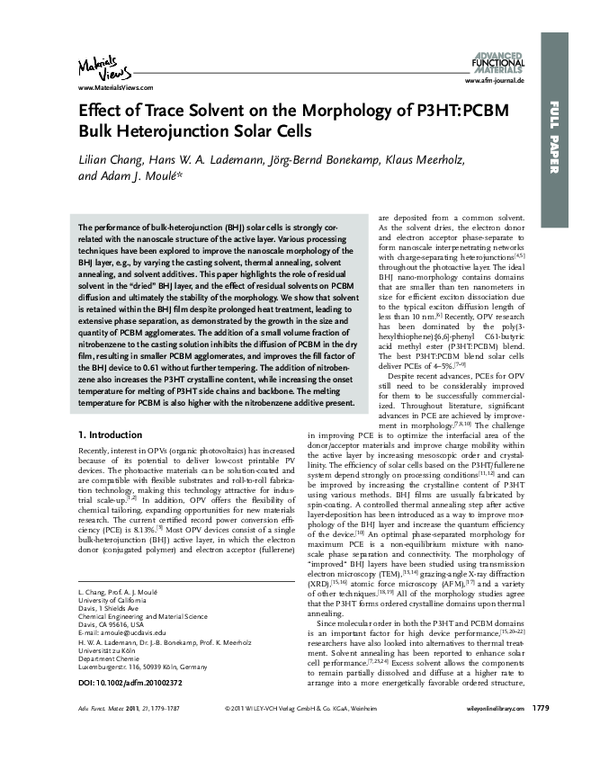 (PDF) Effect of Trace Solvent on the Morphology of P3HT:PCBM Bulk ...