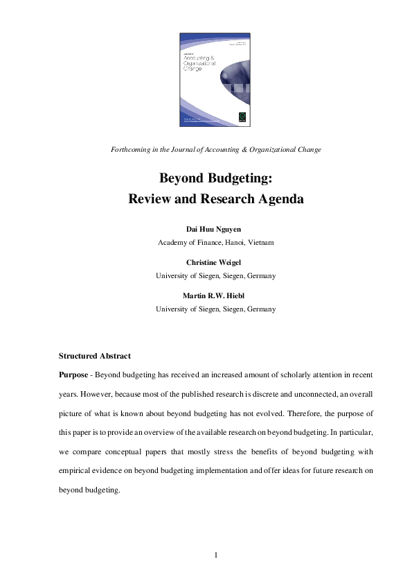 (PDF) Beyond budgeting: review and research agenda