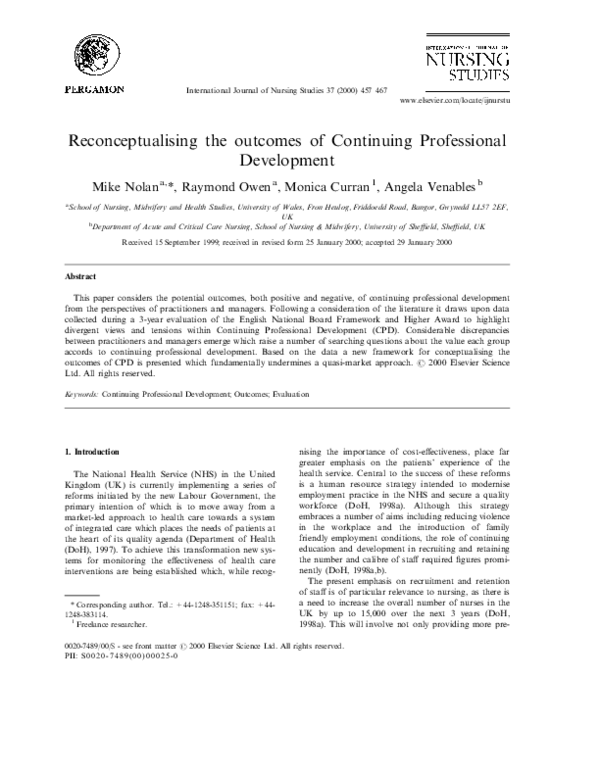 (PDF) Reconceptualising the outcomes of Continuing Professional Development