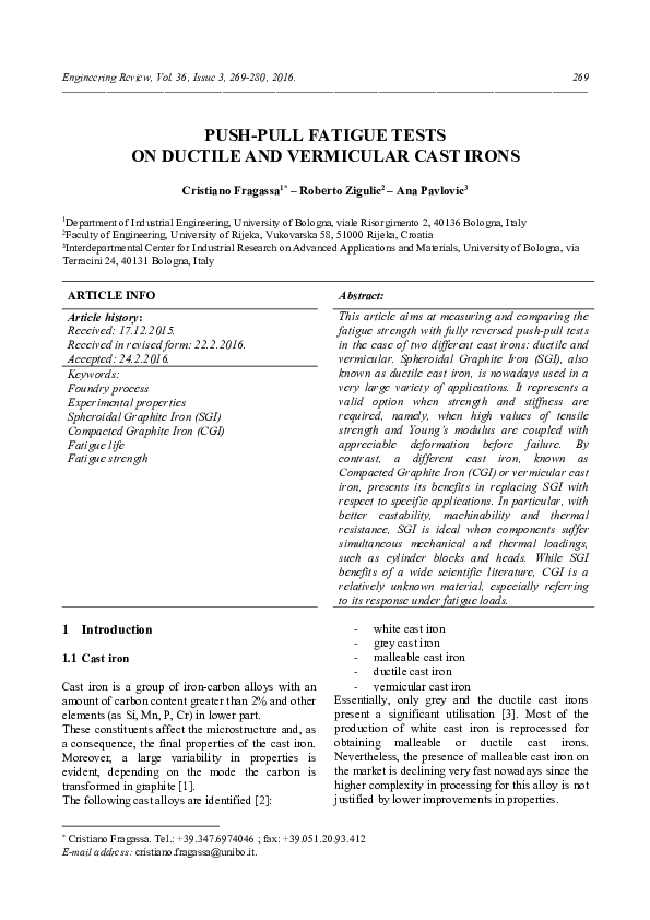 (PDF) Pushpull fatigue tests on ductile and vermicular cast irons