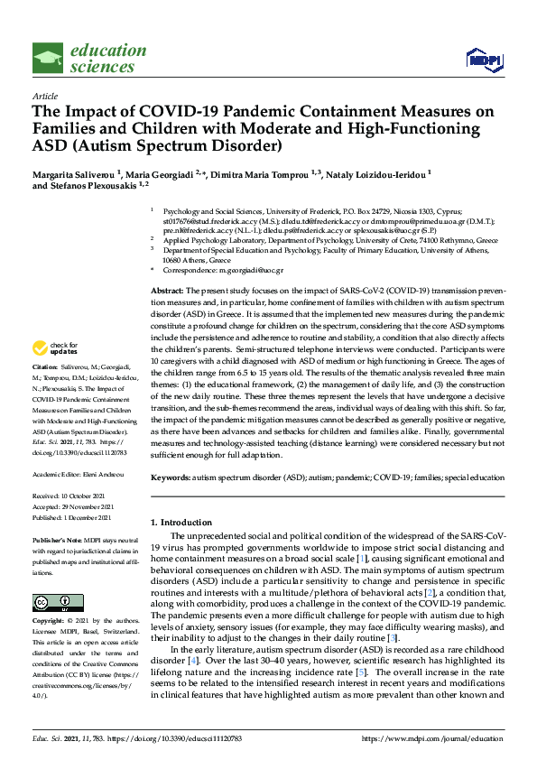 (PDF) The Impact of COVID-19 Pandemic Containment Measures on Families ...