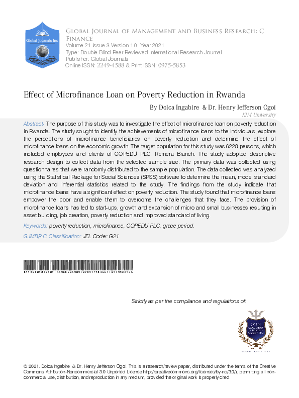 (PDF) Effect of Microfinance Loan on Poverty Reduction in Rwanda
