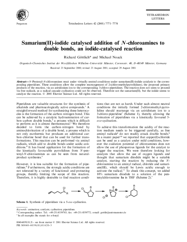 (PDF) Samarium (II)iodide catalysed addition of Nchloroamines to