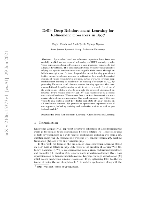 (PDF) DRILL- Deep Reinforcement Learning for Refinement Operators in ALC