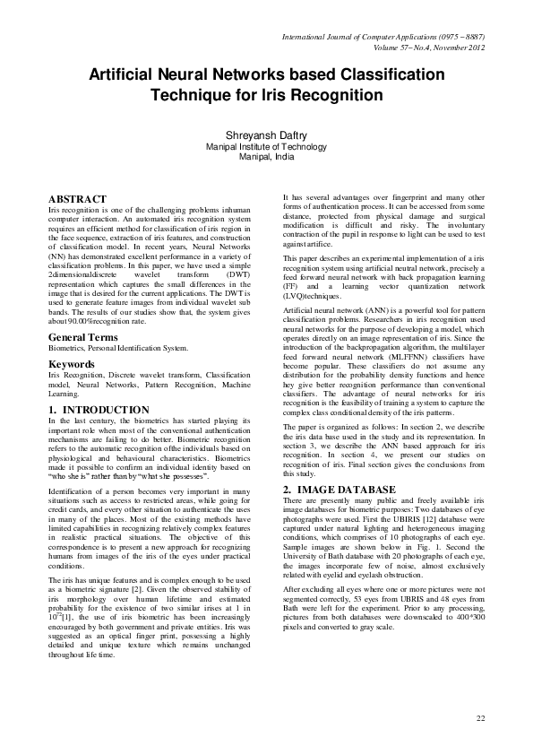(PDF) Artificial Neural Networks based Classification Technique for ...