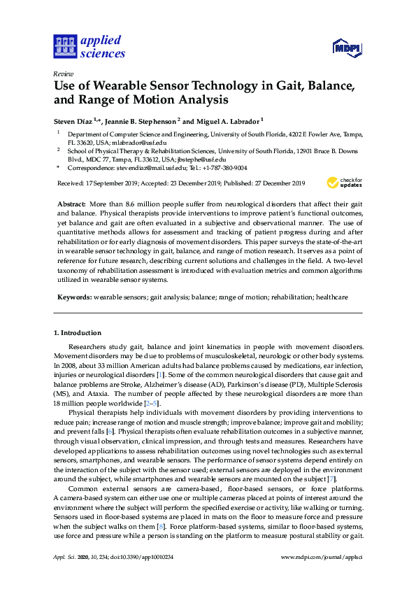 (PDF) Use of Wearable Sensor Technology in Gait, Balance, and Range of ...