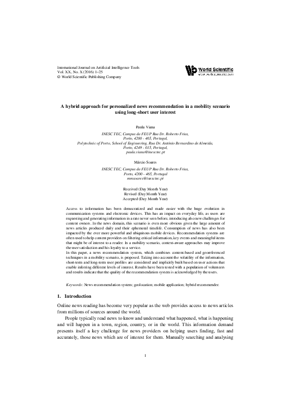 (PDF) A Hybrid Approach for Personalized News Recommendation in a ...