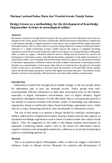 (PDF) Design Science as a methodology for the development of Knowledge ...