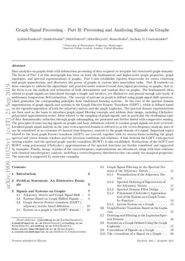 (PDF) Graph Signal Processing Part II Processing and Analyzing