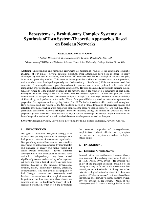 (PDF) Ecosystems as Evolutionary Complex Systems: A Synthesis of Two ...
