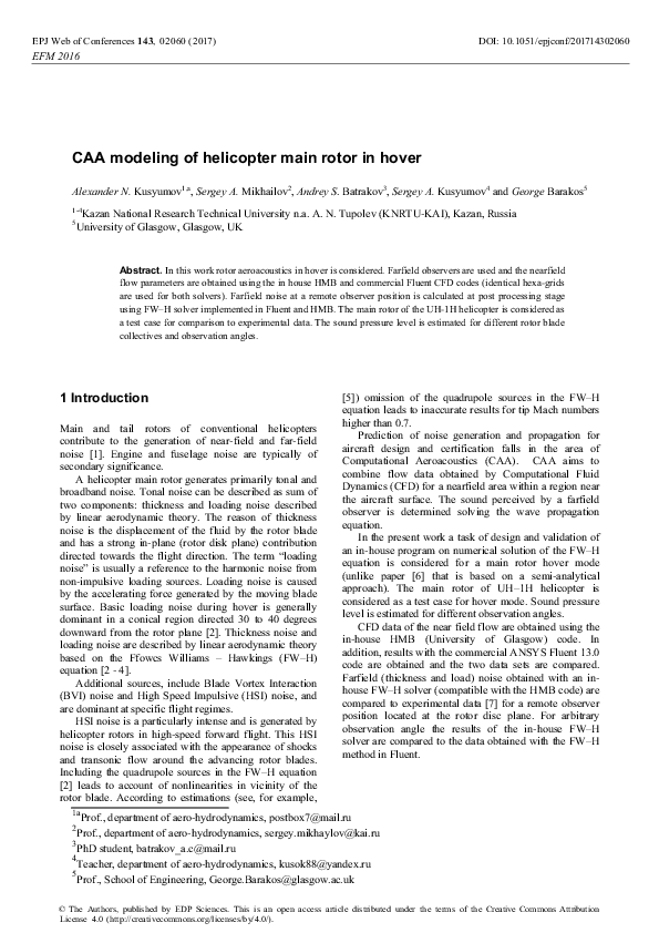 (PDF) CAA modeling of helicopter main rotor in hover