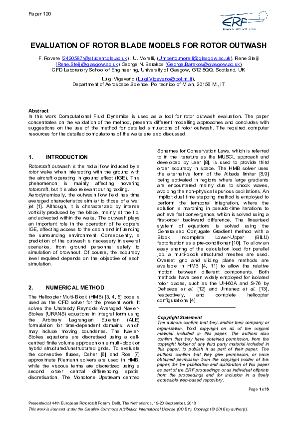 (PDF) Evaluation of Rotor Blade Models for Rotor Outwash