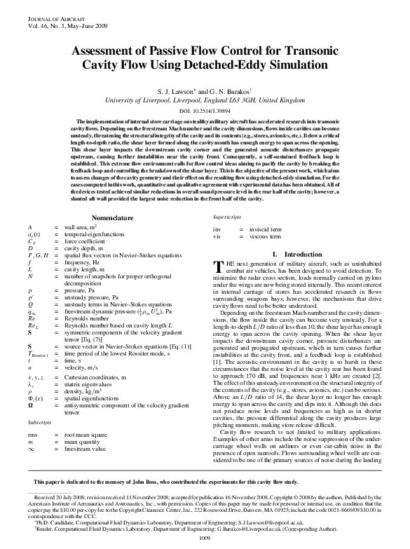 (PDF) Assessment of Passive Flow Control for Transonic Cavity Flow ...