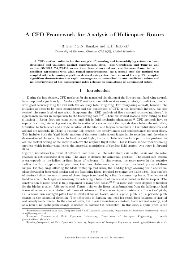 (PDF) A CFD Framework for Analysis of Helicopter Rotors
