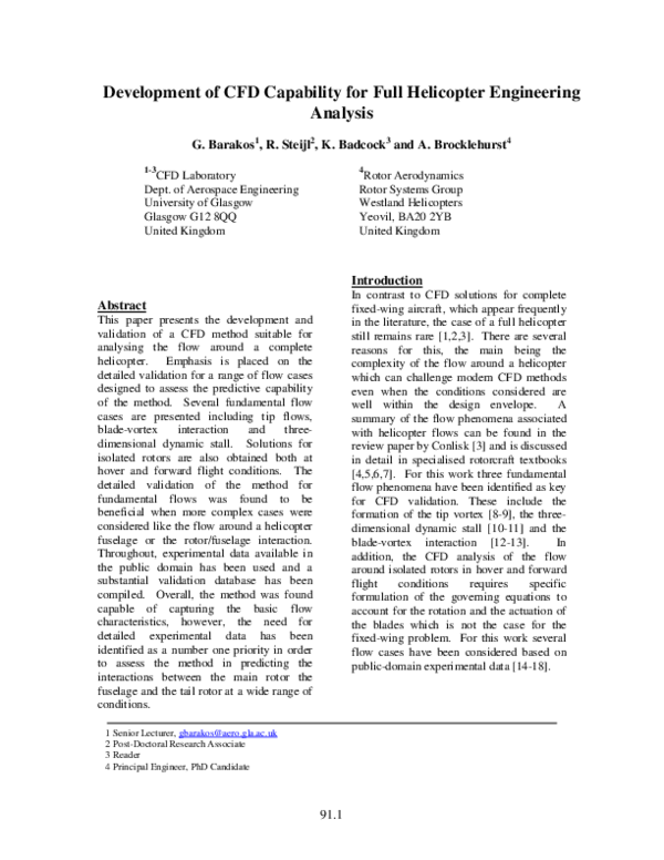 (PDF) Development of CFD capability for full helicopter engineering ...