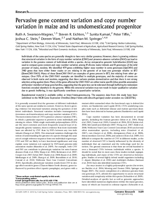 (PDF) Pervasive gene content variation and copy number variation in ...