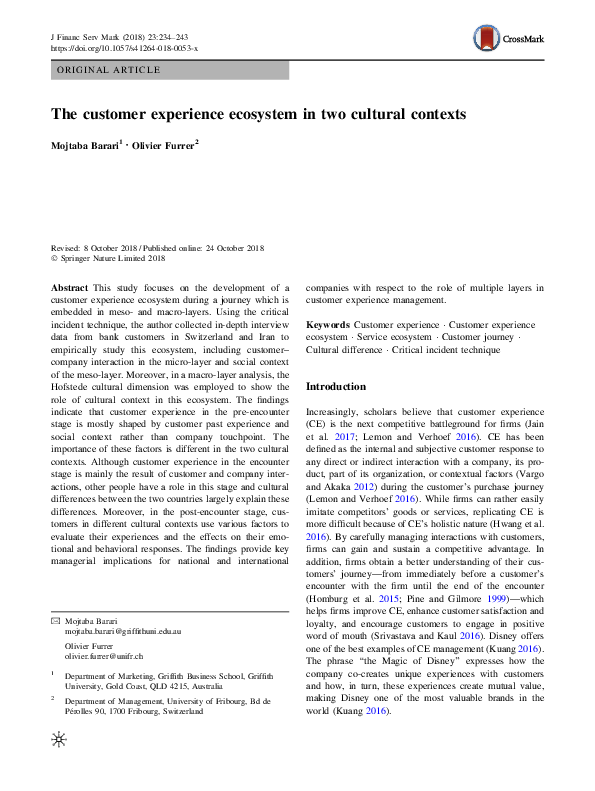 (PDF) The customer experience ecosystem in two cultural contexts