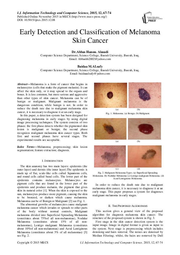 (PDF) Early Detection and Classification of Melanoma Skin Cancer