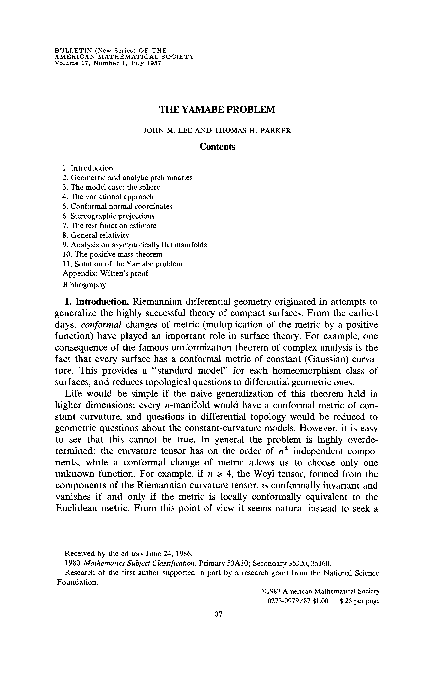 (PDF) The Yamabe Problem