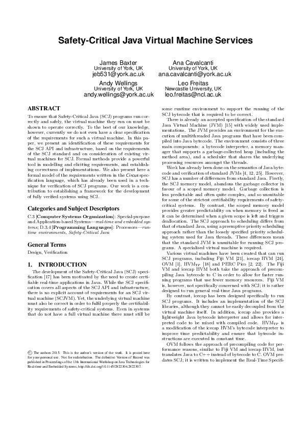 (PDF) Safety-Critical Java Virtual Machine Services