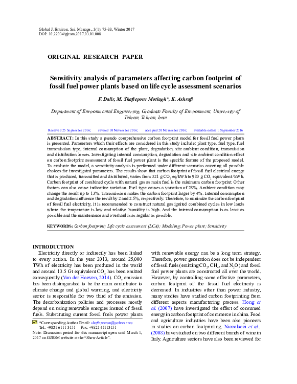 (PDF) Sensitivity analysis of parameters affecting carbon footprint of ...