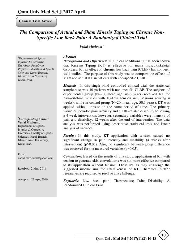 (PDF) The Comparison of Actual and Sham Kinesio Taping on Chronic Non