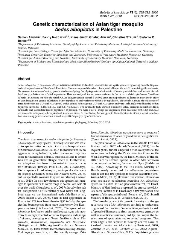 (PDF) Genetic characterization of Asian tiger mosquito Aedes albopictus