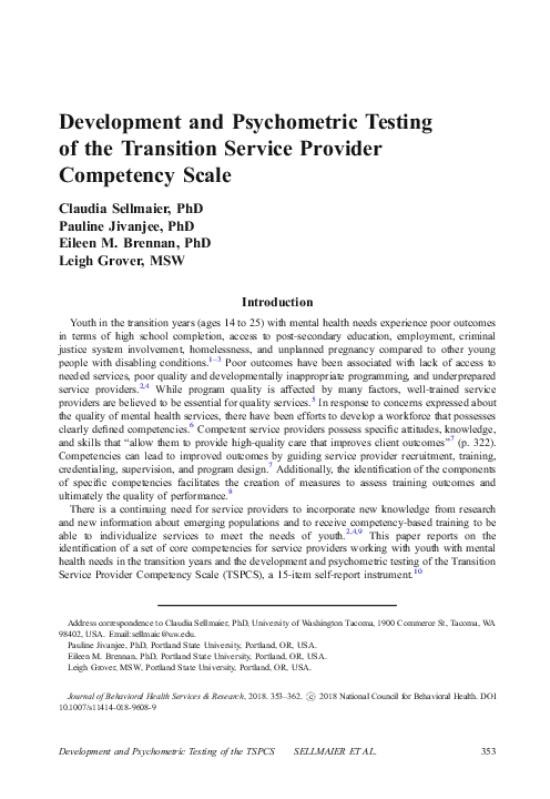 (PDF) Development and Psychometric Testing of the Transition Service ...
