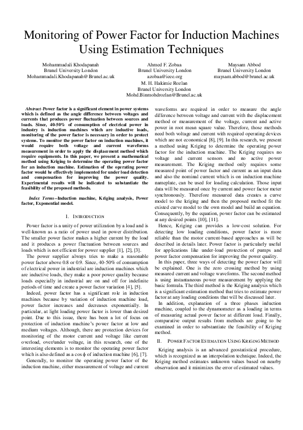 (PDF) Monitoring of power factor for induction machines using ...
