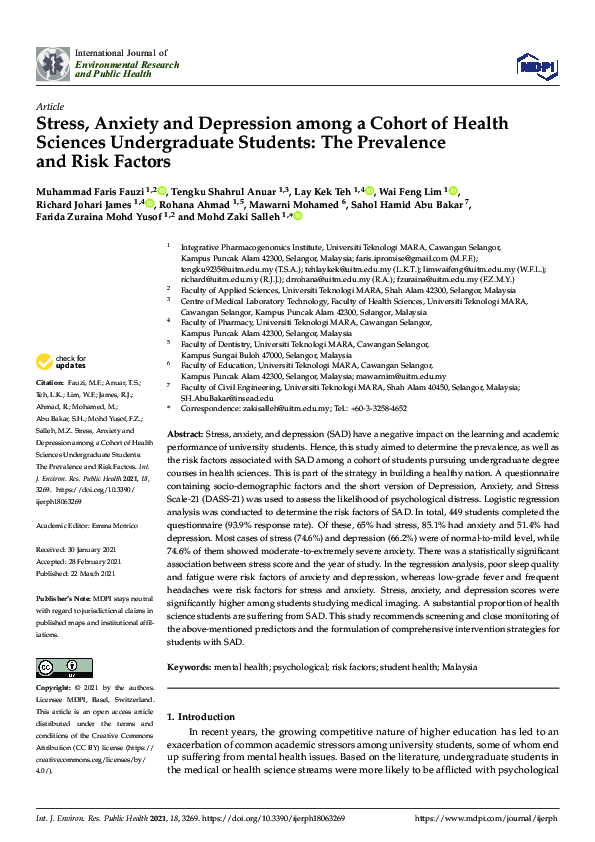 (PDF) Stress, Anxiety and Depression among a Cohort of Health Sciences ...