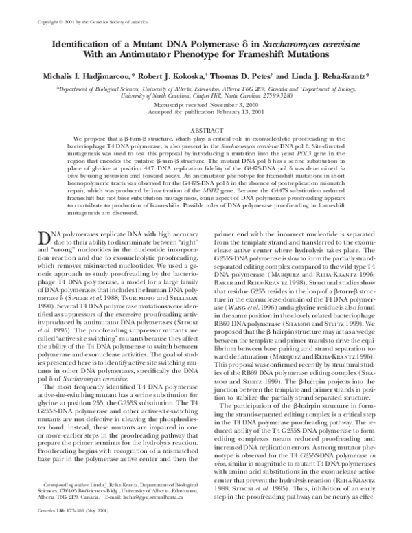 (PDF) Identification of a mutant DNA polymerase delta in Saccharomyces ...