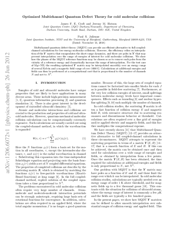 (PDF) Optimized multichannel quantum defect theory for cold molecular ...