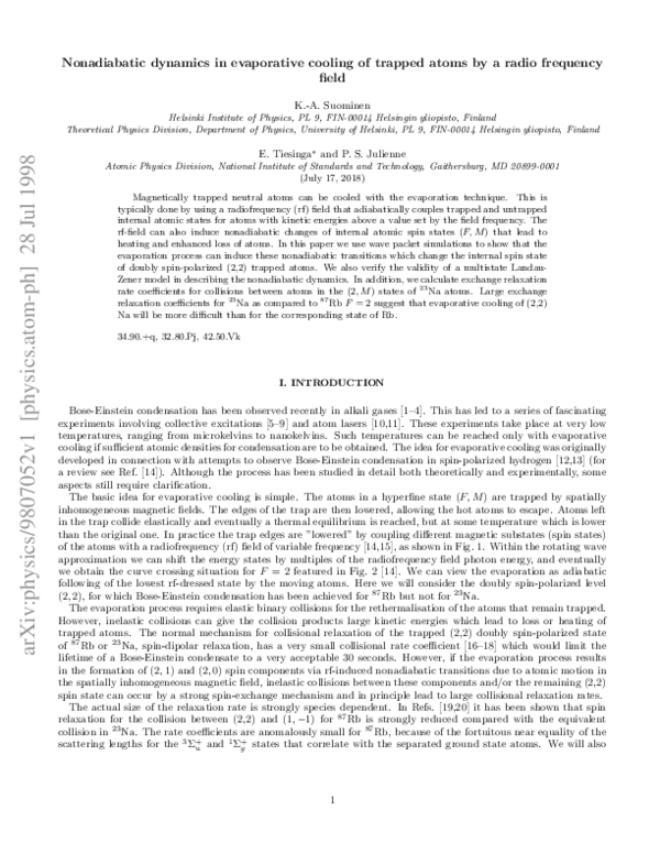 (PDF) Nonadiabatic dynamics in evaporative cooling of trapped atoms by ...