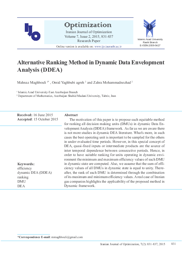 (PDF) Alternative ranking method in Dynamic Data Envelopment Analysis ...