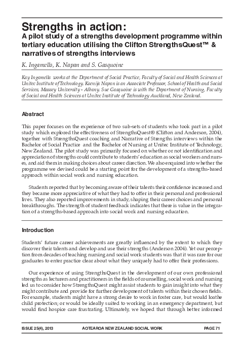 (PDF) Strengths in action: A pilot study of a strengths development ...