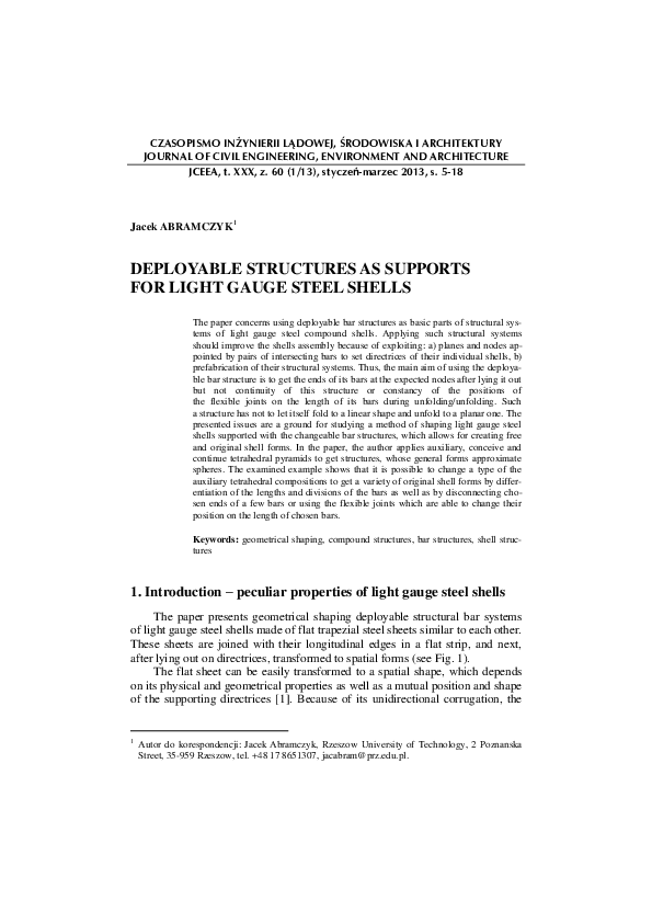 (PDF) Deployable structures as supports for light gauge steel shells